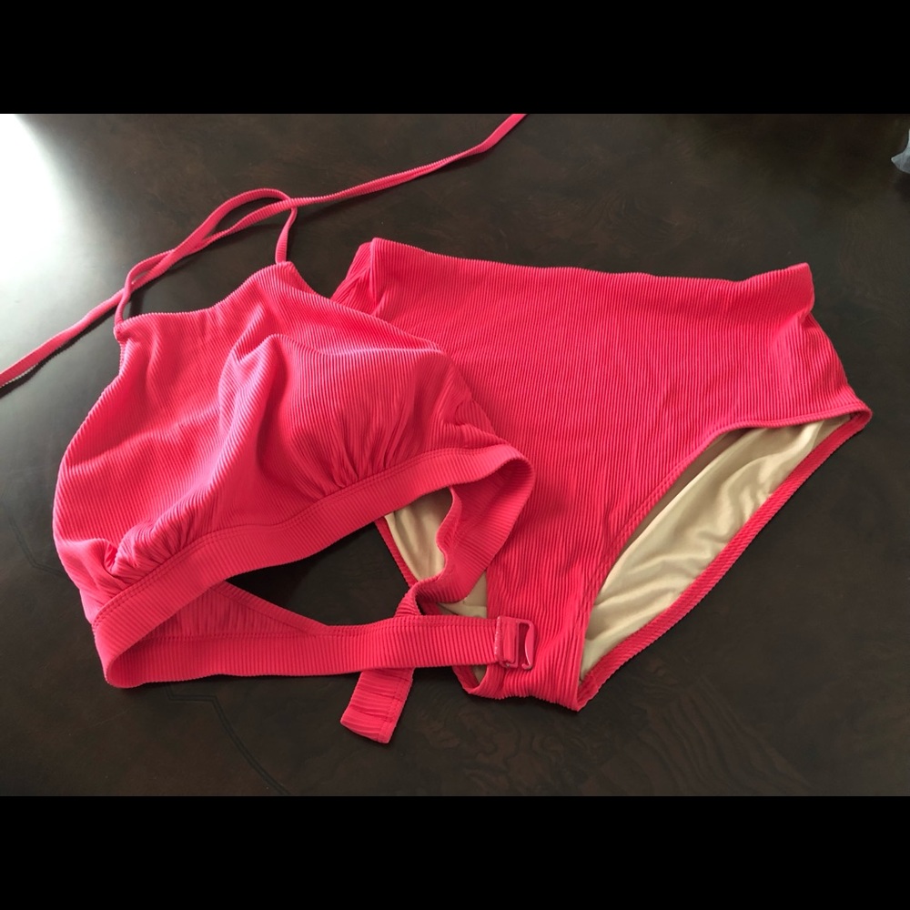 XXL two piece swimsuit, Old Navy, bright coral pink color.